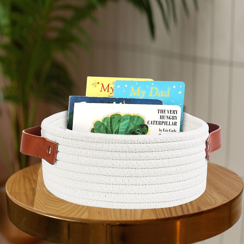 ABenkle Small Storage Basket  Mini Baby Basket  Cute Tiny Cotton Rope Woven Basket Shelf Basket  Boho Decorative Toy Dog Cat Basket for Nursery  Kids Room  Spa  Empty Gift Basket - XS  White - Image 3